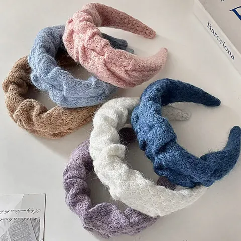 Serre-tête Plissé pour Femmes Vintage Français Cerceau de Cheveux en Peluche Décontracté Couleur Unie Large Bande de Cheveux Accessoires