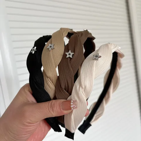 Women Fashion Braided Headband With Rhinestone Star Hair Hoop Elegant Hair Accessories Daily Styling Hair Band Head Piece