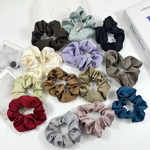Σατέν Scrunchie Μαλλιών Κορεάτικου Στυλ Monόχρωμο Πλισέ Ελαστικό Σχοινί Μαλλιών Κομψά Καθημερινά Αξεσουάρ Μαλλιών για Γυναίκες