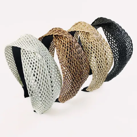 Cerchietto Incrociato Tessuto in Paglia Boema Moda Raffia Twist Ghiera per Capelli Maglia Tessuta Accessori per Capelli per Donne
