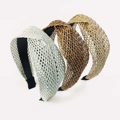 Cerchietto Incrociato Tessuto in Paglia Boema Moda Raffia Twist Ghiera per Capelli Maglia Tessuta Accessori per Capelli per Donne