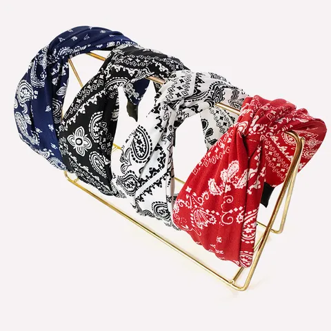 Cerchietto Largo con Torsione Incrociata per Donna Vintage Stampa Paisley Tessuto Accessori per Capelli Casual Quotidiani