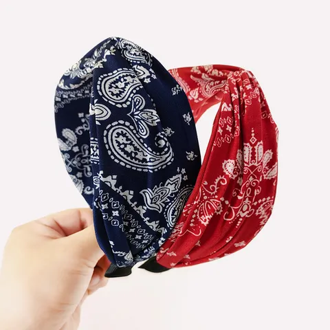 Cerchietto Largo con Torsione Incrociata per Donna Vintage Stampa Paisley Tessuto Accessori per Capelli Casual Quotidiani
