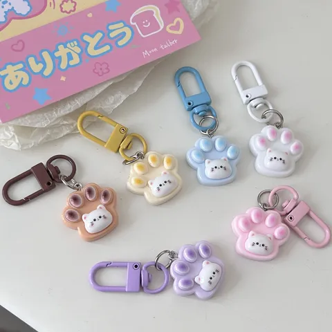 Cute Cat Paw Resin Keychain Cartoon Lovely Animal Key Ring For Women Girls School Bag Pendant Couple Gift