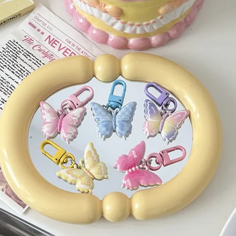 Colorful Letter Butterfly Keychain Plastic Resin Cute Cartoon Sweet Bag Pendant For Women Girls Daily Gift Accessories