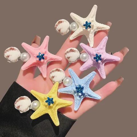 Pinza de Pelo de Estrella de Mar Colorida Dulce Lindo Flequillo Lateral Pinzas Resina Perla Artificial Strass Accesorios de Cabello Mujer