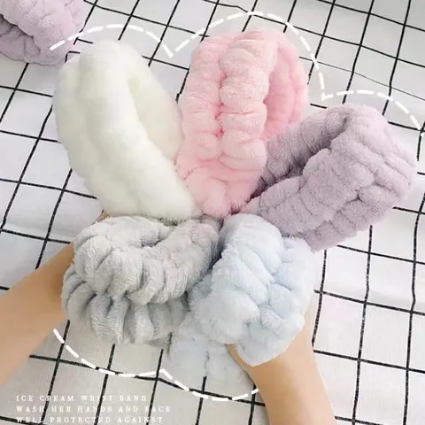 Soft Plush Face Washing Wristbands Absorbent Sweat Wrist Bands Spa Washband For Women