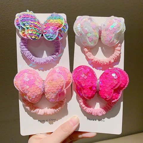 Coletero con Lazo de Purpurina para Niños Lindo Lentejuelas Banda para el Cabello Niñas Elástico Soporte para Cola de Caballo Accesorios de Tela para el Cabello
