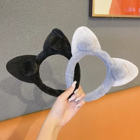 Cerchietto in Peluche con Orecchie di Gatto Carino Donna Lavaggio Viso Fascia per Capelli Orecchie di Animale Soffici Accessori per Capelli Invernali