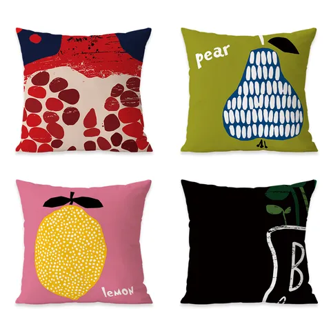 Funda de Cojín Decorativa de Terciopelo con Estampado de Fruta Pop Art Estilo Nórdico Funda de Cojín Cuadrada para Sofá Sin Relleno