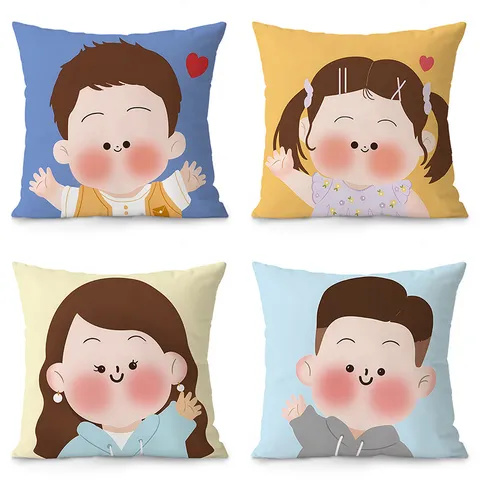 Fodera per Cuscino Stampata con Famiglia di Cartoni Animati Minimalista Nordica Fodera per Cuscino in Morbido Velluto per Divano Soggiorno Decorazioni per la Casa