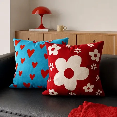 Cartoon Floral Printed Throw Pillow Cute Cushion Cover With Core Removable And Washable For Living Room Sofa Home Decor