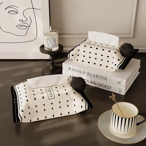 Light Luxury Polyester Tissue Box Cover Cute Pom Pom Car Desktop Napkin Pouch Storage Bag Home Living Room Decor