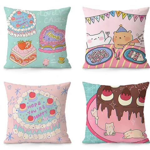 Cute Cartoon Print Plush Throw Pillow Cover Soft Nordic Style Decorative Cushion For Sofa Living Room Car Bed