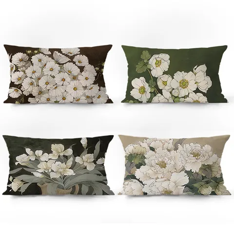 French Style Velvet Throw Pillow Cover Botanical Landscape Printed Decorative Cushion Case For Sofa Living Room Car Home Decor