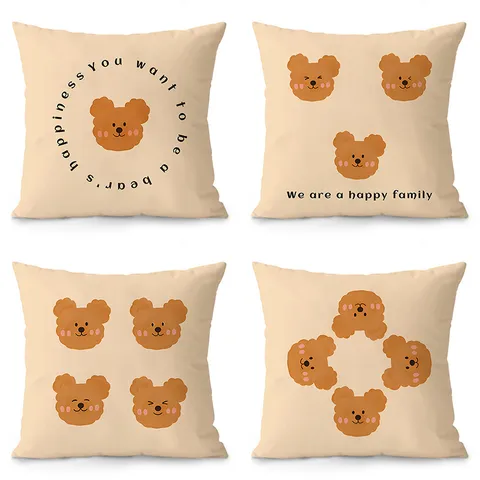 Federa per Cuscino Decorativo con Orsetto Carino Stile Crema Francese Morbido Peluche Quadrato per Divano Soggiorno Arredamento Casa
