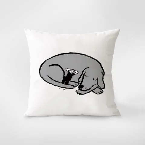 Fodera per Cuscino in Peluche Stampata con Gatto e Cane dei Cartoni Animati Fodera per Cuscino Quadrata Decorativa per Divano