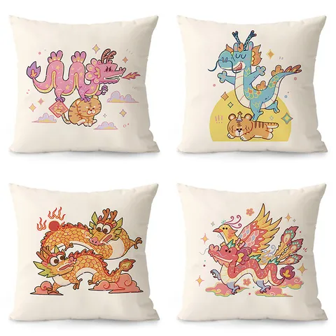 Chinese Traditional Dragon Year Velvet Throw Pillow Cover Decorative Cushion Cover For Sofa Living Room Home Decor