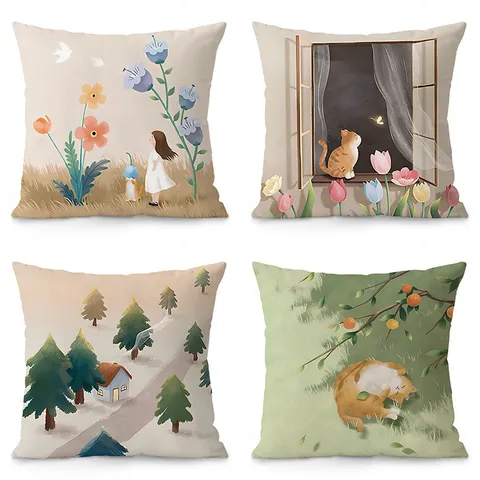Fodera per Cuscino Decorativa in Peluche Nuovo Stile Cinese Morbida Con Opera d'Arte Primaverile Per Divano Soggiorno Decorazioni per la Casa