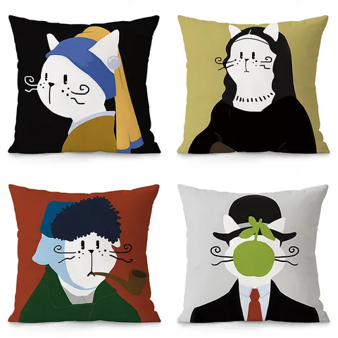 Σκανδιναβικό Modern Minimalist Throw Pillow Cover Cute Classic Cat Art Painting Velvet Cushion Cover For Sofa Living Room Bedside