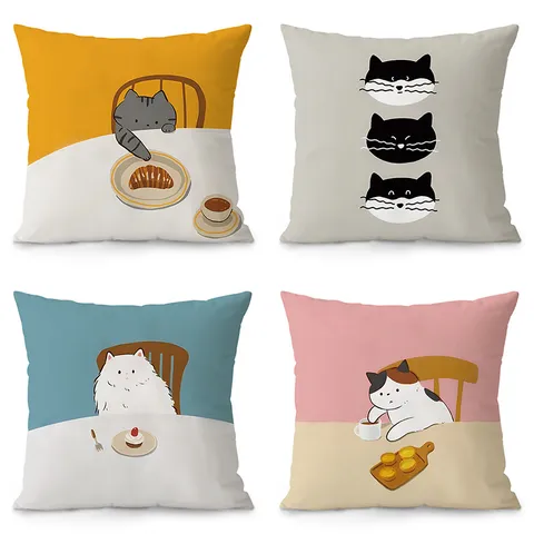 Nordic Cute Cartoon Cat Print Plush Throw Pillow Cover Soft Decorative Square Cushion Case For Sofa Bed Living Room
