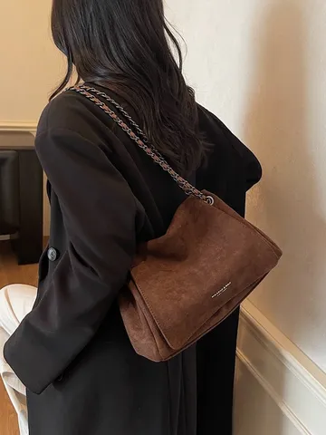 Minimalistisch PU Leder Umhängetasche Für Damen Einifarbig Kette Unterarmtasche Große Kapazität Tote Bag Alltag Tasche