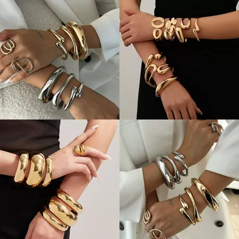 Moda Aleación Abierta Pulsera Brazalete Para Mujeres Geométrico Metal Onda Vintage Brazo Brazalete Joyería Regalo
