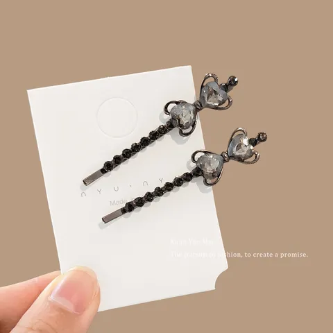 Horquilla de Cristal para Mujer Lazo de Strass Pinza de Pelo de Aleación Accesorio de Estilismo Negro Oro Pasador de Pelo Regalo de Joyería