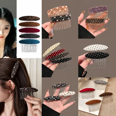 Peine de Pelo de Lunares para Mujer Vintage Tela Dientes de Metal Pinza de Pelo Herramienta de Peinado Accesorios