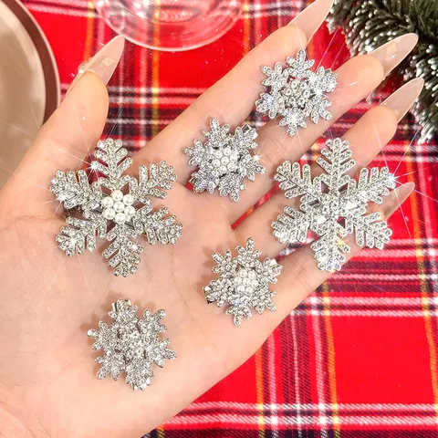 Navidad Copo de Nieve Pinza de Pelo Diamante de Imitación Perla Horquilla Hexagrama Flequillo Lateral Clip Mujeres Moda Accesorios Cabello
