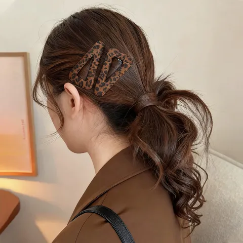 Pinzas para el Pelo BB de Leopardo y Lunares Retro Francés Clips Laterales Versátiles Accesorios de Pelo de Tela para Mujeres
