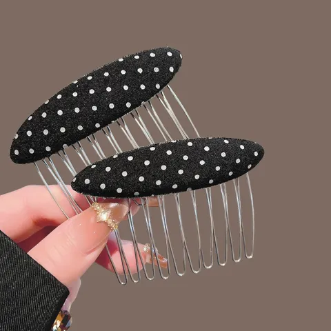 Peineta de Inserción Clásica de Lunares Leopardo Felpa Perla Pinza de Pelo de Tela Metal Herramienta de Estilo Accesorios de Cabello Mujer