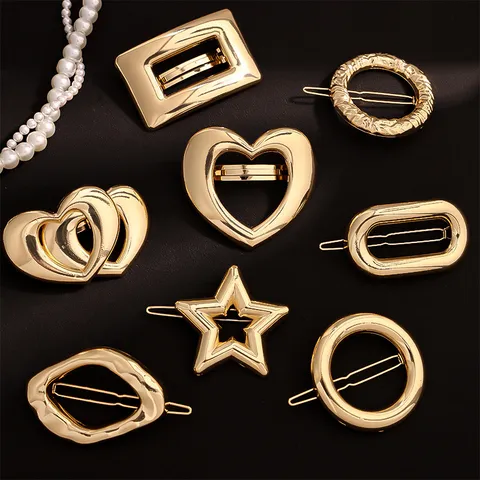 Elegantes Pinzas de Pelo de Aleación de Amor Moda Oro Resorte Barrettes Accesorios de Cabello Geométricos para Mujeres Joyería de Estilismo