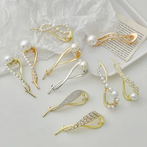 Pinza de Pelo para Mujer de Metal Aleación Oro Horquillas Perla Diamante de Imitación Accesorios de Pelo Herramientas de Estilo Elegantes