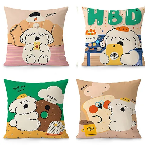 Cute Cartoon Dog Modern Minimalist Throw Pillow Cover Cute Puppy Animal Printed Velvet Cushion Case For Sofa Living Room Bedside