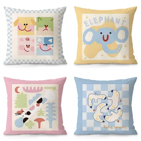 Fodera per Cuscino con Animali Cartoon Stile Nordico Fodera in Peluche Geometrica Astratta per Divano Auto Casa