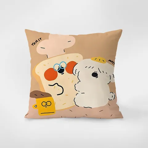 Cute Cartoon Dog Modern Minimalist Throw Pillow Cover Cute Puppy Animal Printed Velvet Cushion Case For Sofa Living Room Bedside
