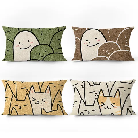 Federa per Cuscino Decorativa in Peluche Stile Nordico Moderno Animali con Faccina Sorridente Divano Soggiorno