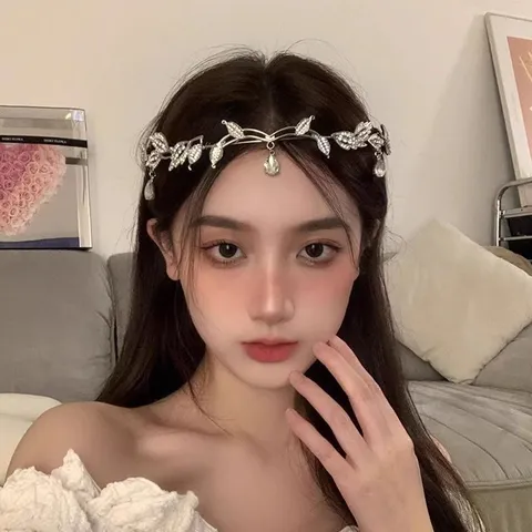 Diadema de Hoja de Estilo Forestal con Estras Adorno Frontal Nupcial Princesa de Hadas Accesorio para el Cabello para Mujer