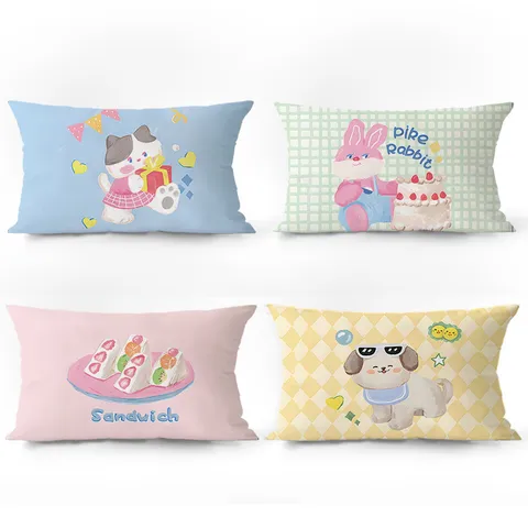 Housse de Coussin Rectangulaire Style Crème Coréen Mignon INS Imprimé Animal de Dessin Animé Fruit Velours Housse de Coussin de Taille Pour Salon de Sofa