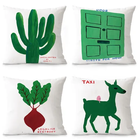 Fodera per Cuscino Stampata Artistica Stile Ins Fodera per Cuscino Verde Decorativa Per Divano Letto Soggiorno Arredamento