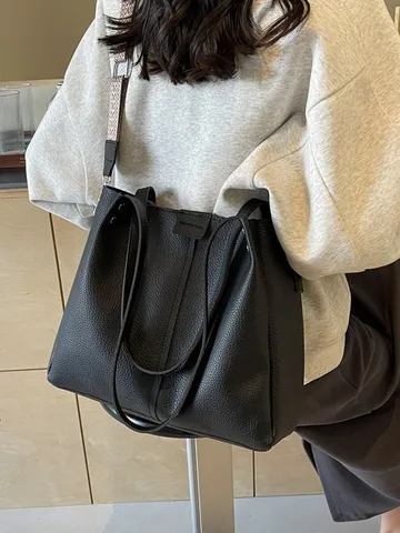 Koreanische Nische PU Leder Eimer Tasche Für Damen Große Kapazität Einfarbig Casual Schulter Umhängetasche Handtasche