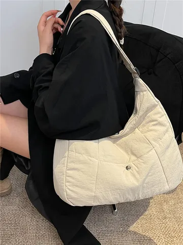 Große Kapazität Leichte Nylon Umhängetasche Casual Pendler Tragetasche Damen Einfache Einfarbige Crossbody Tasche