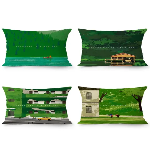 Federa per Cuscino Rettangolare Bifacciale in Velluto Verde Foresta Cuscino Decorativo per Divano Stile Nordico