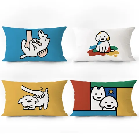 Fodera per Cuscino Decorativo in Peluche con Stampa di Cane Carino Cartone Animato Nordico Divano Soggiorno Comodino Senza Anima