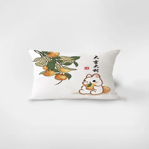Federa per Cuscino Decorativo in Peluche Coniglio Calligrafia Cinese Cuscino da Divano Moderno Federa per Schienale Arredamento
