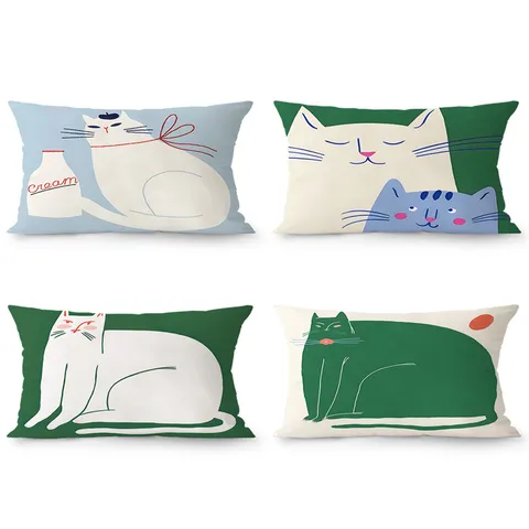 Cartoon Cat Print Plush Throw Pillow Cute Nordic Style Decorative Cushion Soft Sofa Car Lumbar Pillow Case