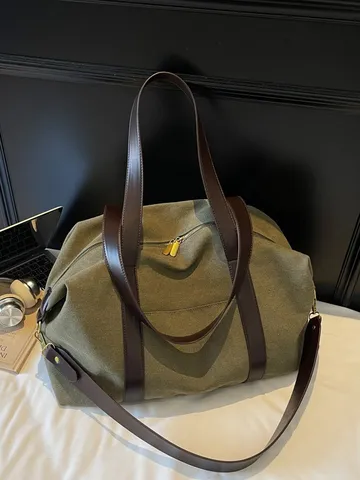Große Kapazität Segeltuch Umhängetasche Damen Kontrastfarbe Tote Bag Freizeit Messenger Bag Reisegepäck Tasche Retro Handtasche