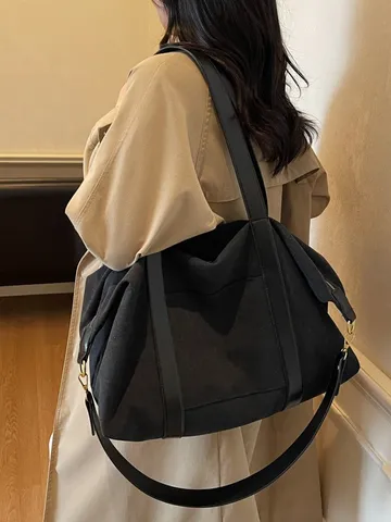 Große Kapazität Segeltuch Umhängetasche Damen Kontrastfarbe Tote Bag Freizeit Messenger Bag Reisegepäck Tasche Retro Handtasche
