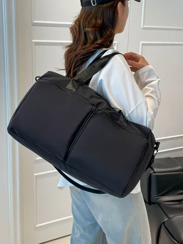 Große Kapazität Reise Reisetasche Wasserdichte Nylon Sporttasche Casual Einfarbig Schulter Gepäcktasche Für Damen